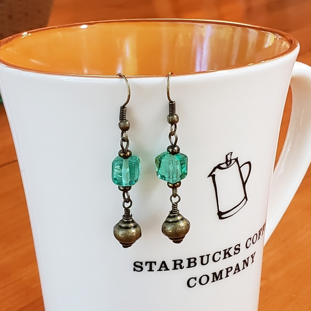 3/$15 Aquamarine Lampwork Bead Earrings